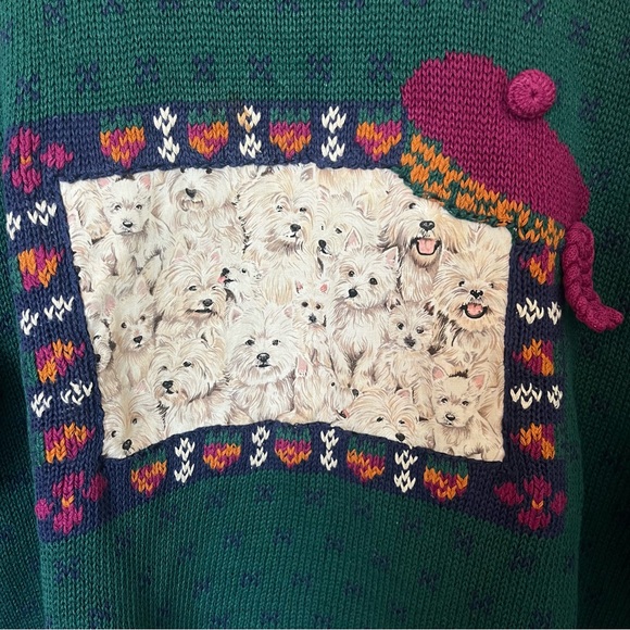 Vintage Northern Isles Hand Embroidered Westie Dog Sweater Scottish Beret Knit - Picture 3 of 10